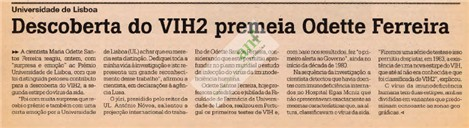 Descoberta do VIH2 premeia Odette Ferreira